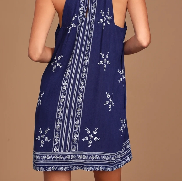 Lulu's Mediterranean Sea Navy Blue Halter Dress - Picture 4 of 14